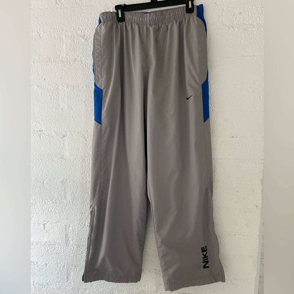 Vintage Nike Gray Track Pants with Blue Panels